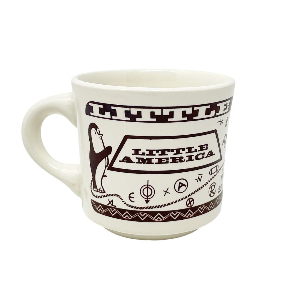 Vintage Little America Cowboy Horse Coffee Cup Dark Brown Graphic Penguin Logo‎